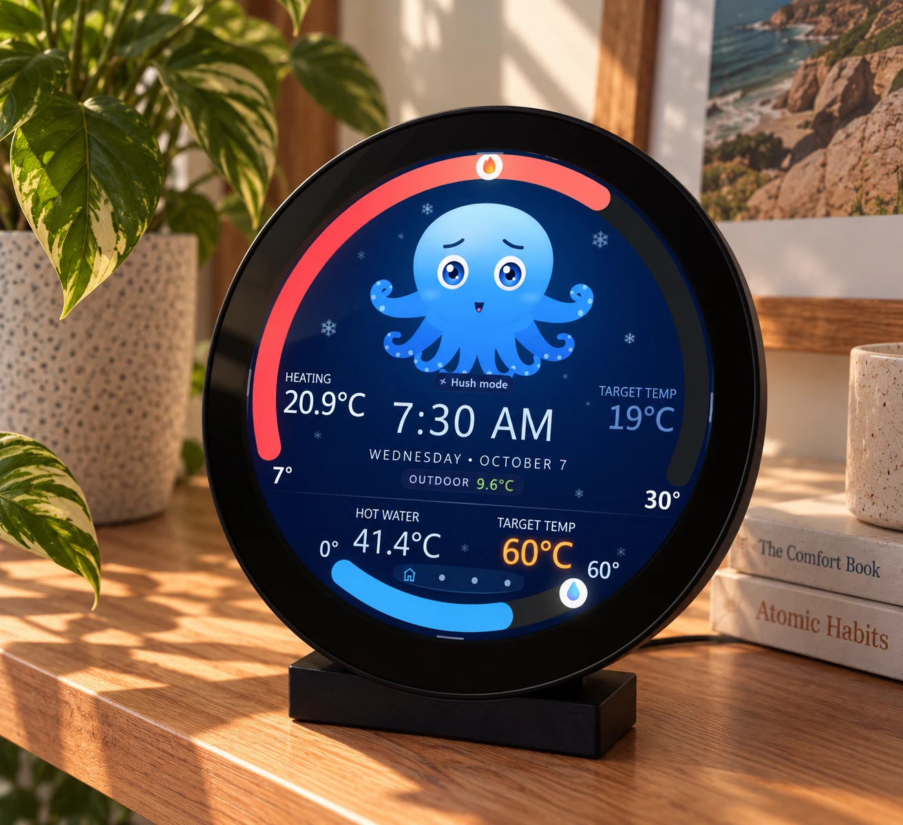 Vaya Display on a shelf with its blue defrost indicator and current temperatures